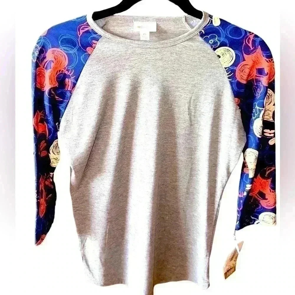 Lularoe Disney Mickey Mouse‎ XS Randy Baseball T-shirt NWT . Grey, blue , coral.